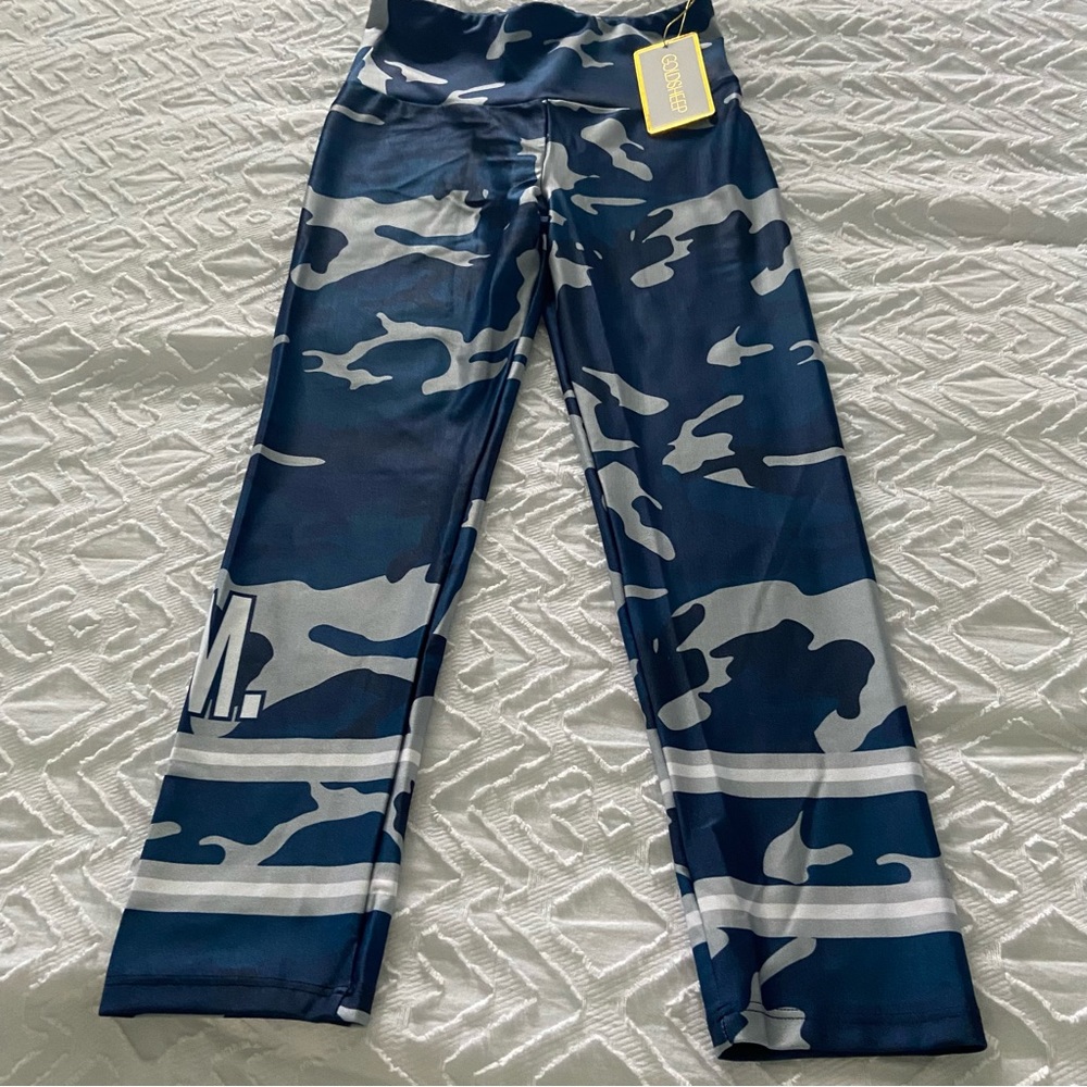 NWT Goldsheep capri leggings camouflage blue gray size S made in USA sign I AM